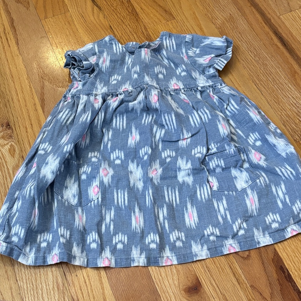 Carter's Blue Ikat Pocket Dress with Pink Accents